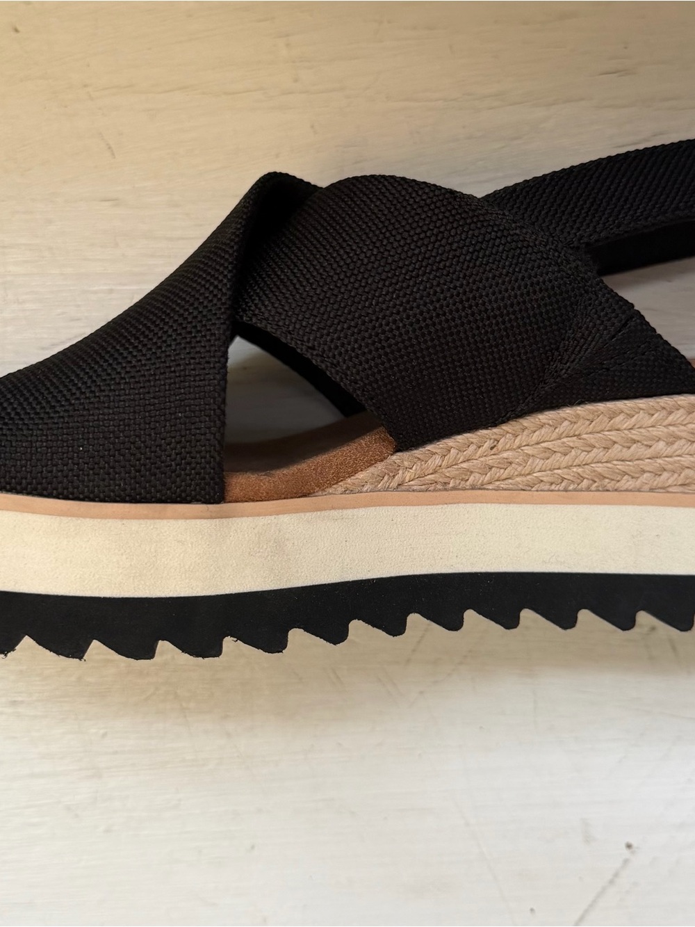 Toms Black Crisscross Platform Espadrille Sandals with Jute Midsole